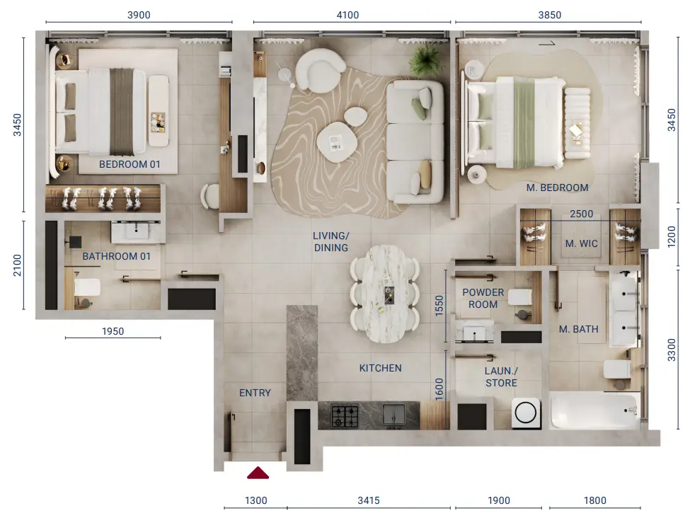 2 BR floor plan