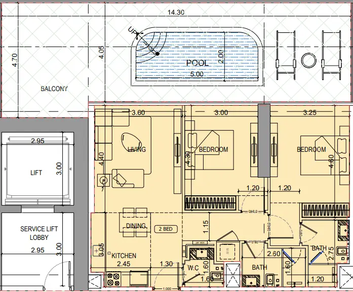 2 BR floor plan
