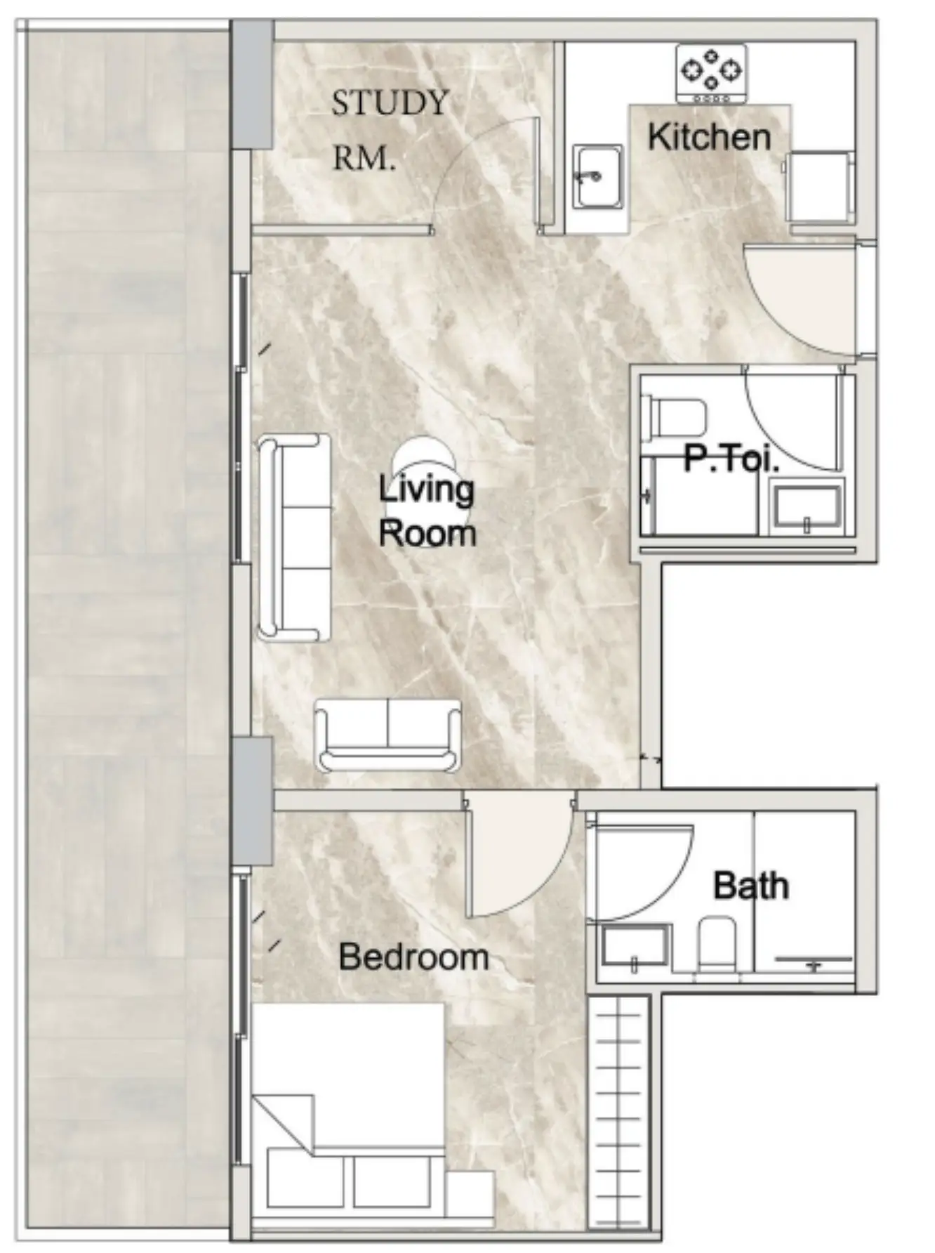 1 BR floor plan